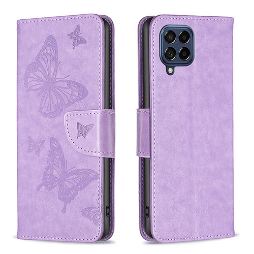 Leather Case Stands Butterfly Flip Cover Holder B01F for Samsung Galaxy M53 5G Clove Purple