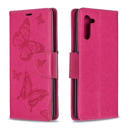 Leather Case Stands Butterfly Flip Cover Holder B01F for Samsung Galaxy Note 10 5G Hot Pink