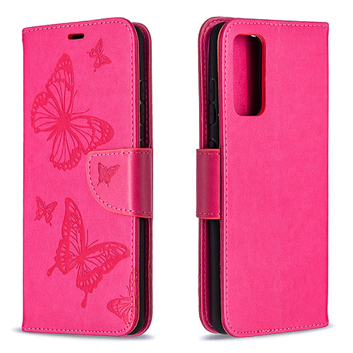 Leather Case Stands Butterfly Flip Cover Holder B01F for Samsung Galaxy S20 FE 4G Hot Pink