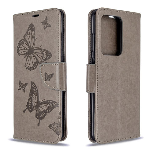 Leather Case Stands Butterfly Flip Cover Holder B01F for Samsung Galaxy S20 Plus 5G Gray