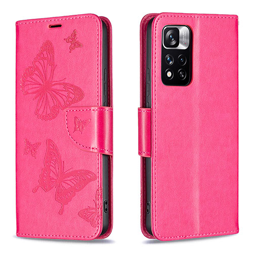Leather Case Stands Butterfly Flip Cover Holder B01F for Xiaomi Mi 11i 5G (2022) Hot Pink