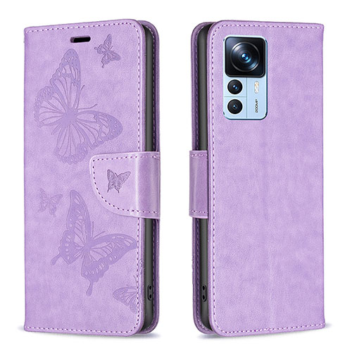 Leather Case Stands Butterfly Flip Cover Holder B01F for Xiaomi Mi 12T 5G Clove Purple