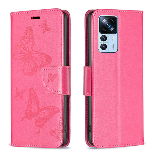 Leather Case Stands Butterfly Flip Cover Holder B01F for Xiaomi Mi 12T 5G Hot Pink