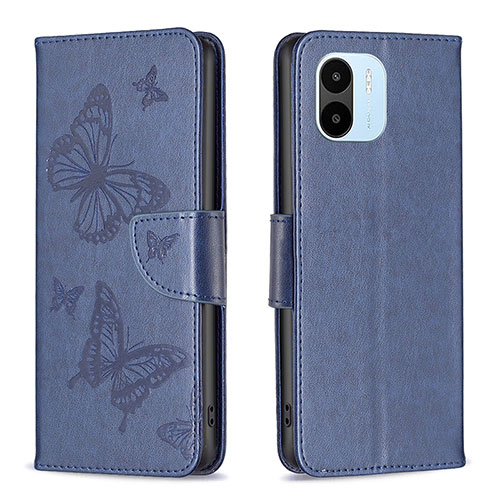 Leather Case Stands Butterfly Flip Cover Holder B01F for Xiaomi Poco C50 Blue