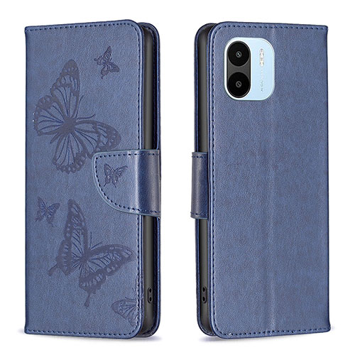 Leather Case Stands Butterfly Flip Cover Holder B01F for Xiaomi Poco C51 Blue