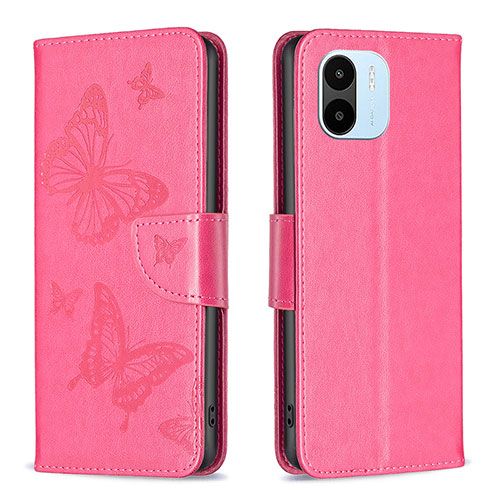 Leather Case Stands Butterfly Flip Cover Holder B01F for Xiaomi Poco C51 Hot Pink