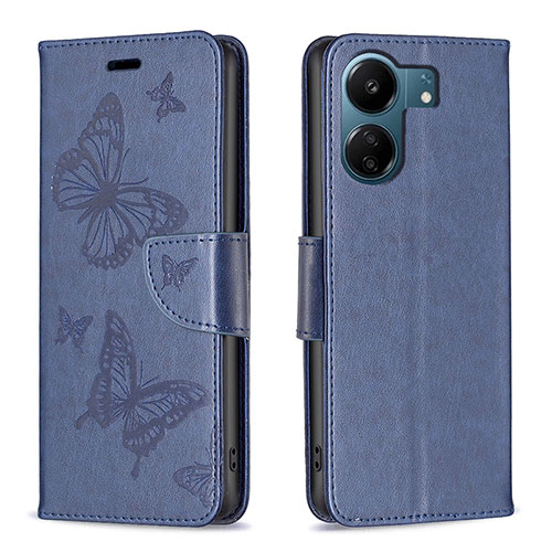 Leather Case Stands Butterfly Flip Cover Holder B01F for Xiaomi Poco C65 Blue