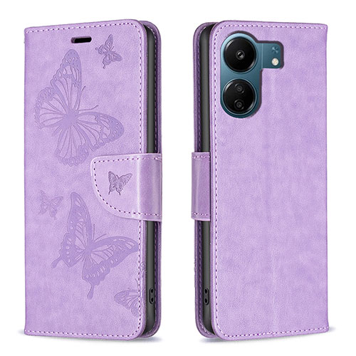 Leather Case Stands Butterfly Flip Cover Holder B01F for Xiaomi Poco C65 Clove Purple