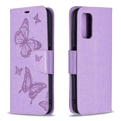 Leather Case Stands Butterfly Flip Cover Holder B01F for Xiaomi Poco M3 Clove Purple