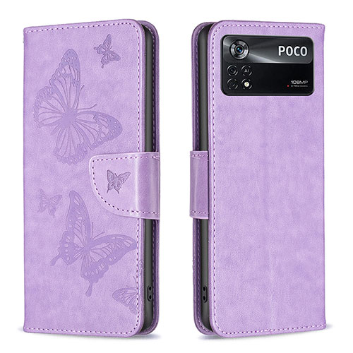Leather Case Stands Butterfly Flip Cover Holder B01F for Xiaomi Poco X4 Pro 5G Clove Purple