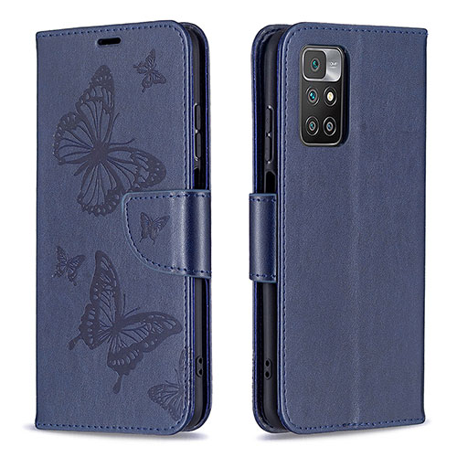 Leather Case Stands Butterfly Flip Cover Holder B01F for Xiaomi Redmi 10 (2022) Blue