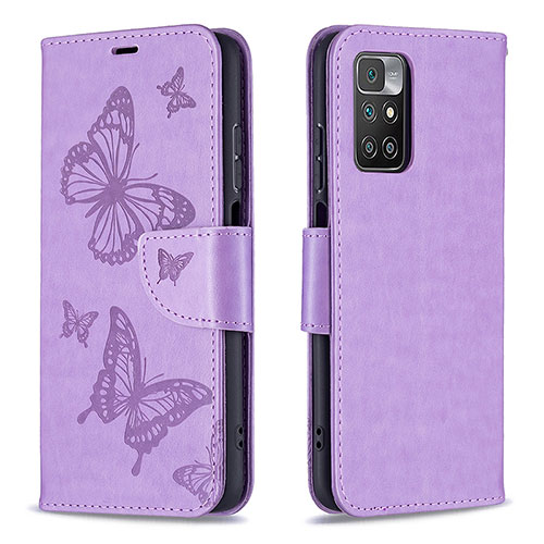 Leather Case Stands Butterfly Flip Cover Holder B01F for Xiaomi Redmi 10 (2022) Clove Purple