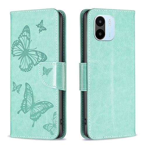 Leather Case Stands Butterfly Flip Cover Holder B01F for Xiaomi Redmi A2 Plus Green