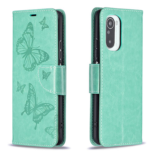 Leather Case Stands Butterfly Flip Cover Holder B01F for Xiaomi Redmi K40 Pro 5G Green