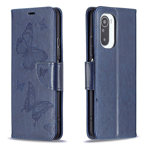 Leather Case Stands Butterfly Flip Cover Holder B01F for Xiaomi Redmi K40 Pro+ Plus 5G Blue