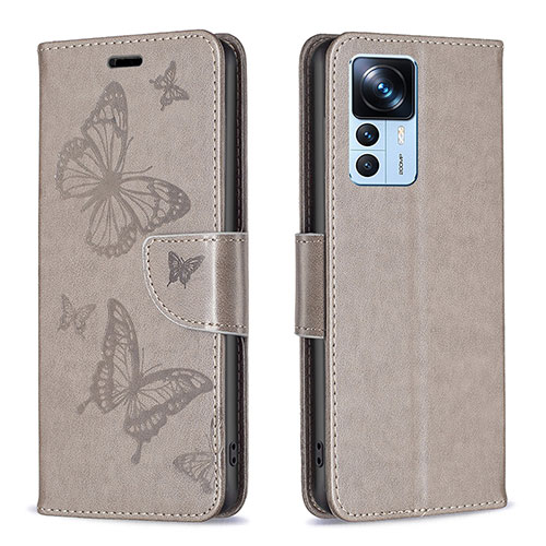 Leather Case Stands Butterfly Flip Cover Holder B01F for Xiaomi Redmi K50 Ultra 5G Gray