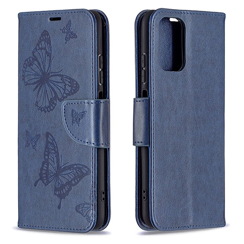 Leather Case Stands Butterfly Flip Cover Holder B01F for Xiaomi Redmi Note 10 4G Blue