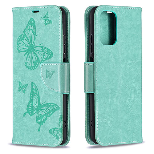 Leather Case Stands Butterfly Flip Cover Holder B01F for Xiaomi Redmi Note 10 4G Green