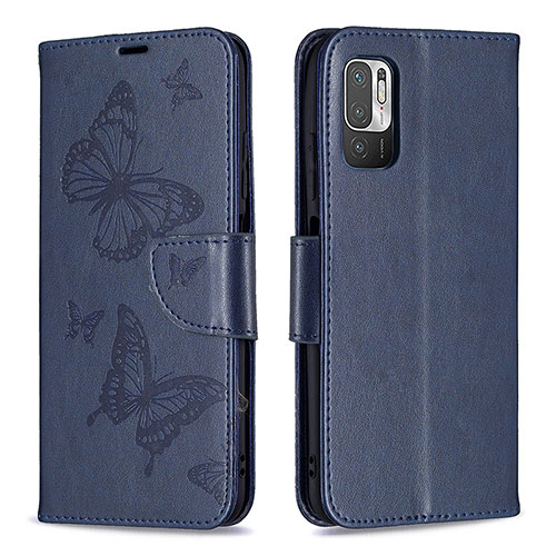Leather Case Stands Butterfly Flip Cover Holder B01F for Xiaomi Redmi Note 10 5G Blue