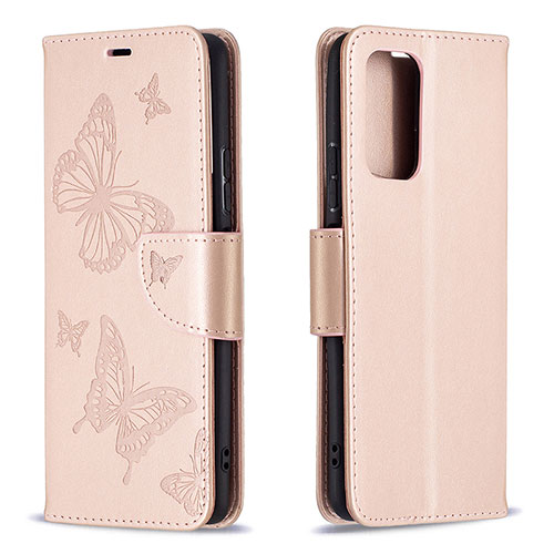 Leather Case Stands Butterfly Flip Cover Holder B01F for Xiaomi Redmi Note 10 Pro 4G Rose Gold