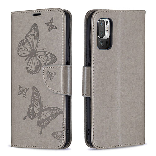 Leather Case Stands Butterfly Flip Cover Holder B01F for Xiaomi Redmi Note 10T 5G Gray