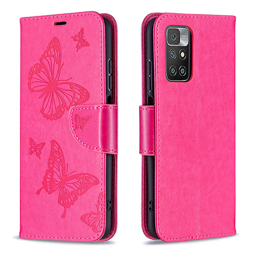 Leather Case Stands Butterfly Flip Cover Holder B01F for Xiaomi Redmi Note 11 4G (2021) Hot Pink