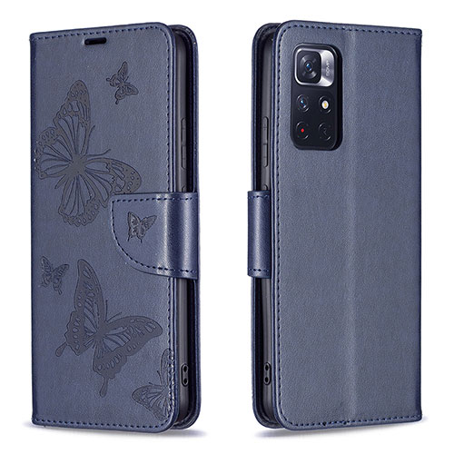 Leather Case Stands Butterfly Flip Cover Holder B01F for Xiaomi Redmi Note 11 5G Blue