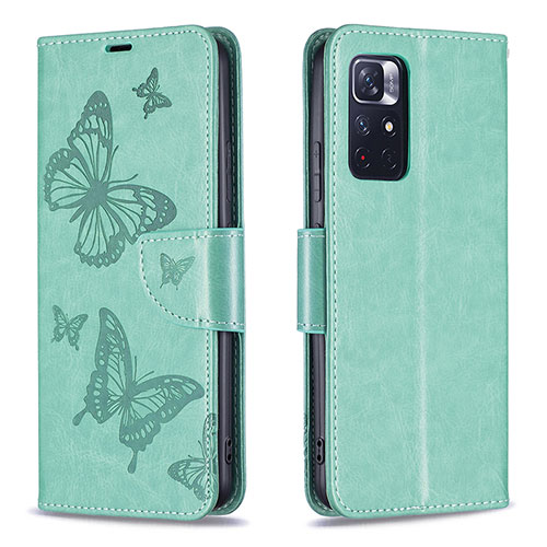 Leather Case Stands Butterfly Flip Cover Holder B01F for Xiaomi Redmi Note 11 5G Green