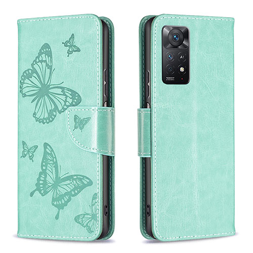 Leather Case Stands Butterfly Flip Cover Holder B01F for Xiaomi Redmi Note 11 Pro 4G Green