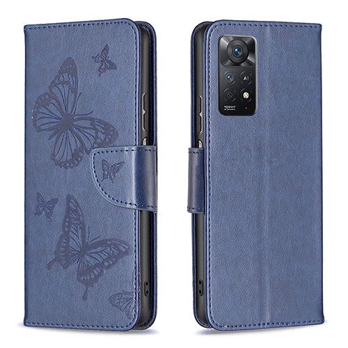 Leather Case Stands Butterfly Flip Cover Holder B01F for Xiaomi Redmi Note 11 Pro 5G Blue