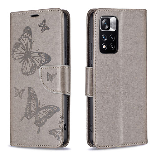 Leather Case Stands Butterfly Flip Cover Holder B01F for Xiaomi Redmi Note 11 Pro+ Plus 5G Gray