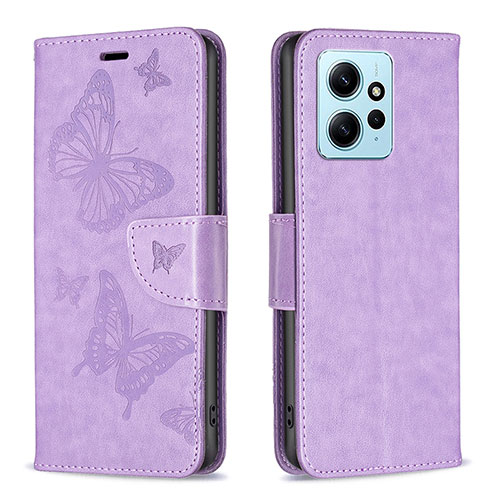 Leather Case Stands Butterfly Flip Cover Holder B01F for Xiaomi Redmi Note 12 4G Clove Purple