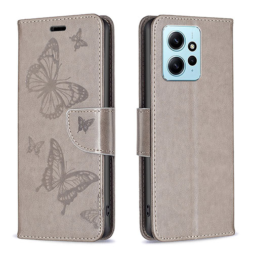 Leather Case Stands Butterfly Flip Cover Holder B01F for Xiaomi Redmi Note 12 4G Gray