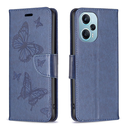 Leather Case Stands Butterfly Flip Cover Holder B01F for Xiaomi Redmi Note 12 Turbo 5G Blue