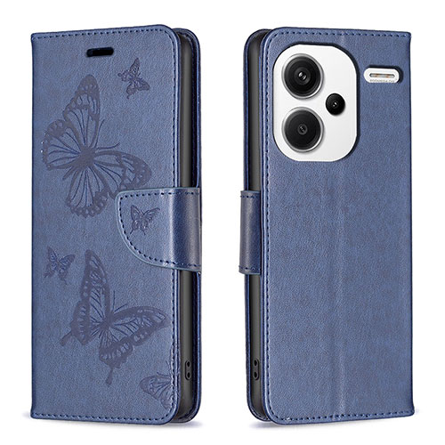 Leather Case Stands Butterfly Flip Cover Holder B01F for Xiaomi Redmi Note 13 Pro+ Plus 5G Blue