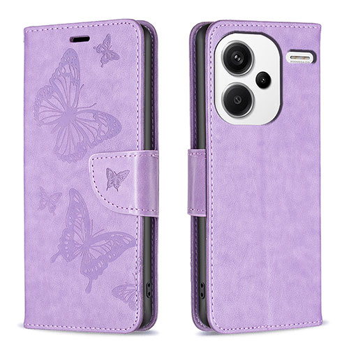 Leather Case Stands Butterfly Flip Cover Holder B01F for Xiaomi Redmi Note 13 Pro+ Plus 5G Clove Purple