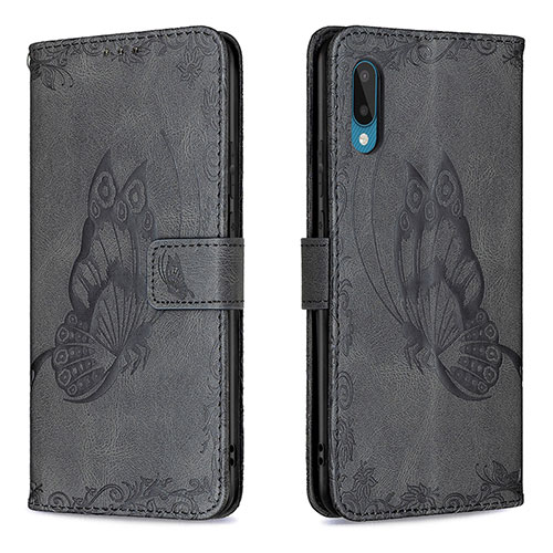 Leather Case Stands Butterfly Flip Cover Holder B02F for Samsung Galaxy A02 Black