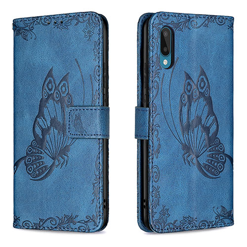 Leather Case Stands Butterfly Flip Cover Holder B02F for Samsung Galaxy A02 Blue