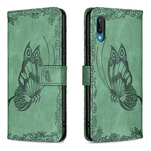 Leather Case Stands Butterfly Flip Cover Holder B02F for Samsung Galaxy A02 Green