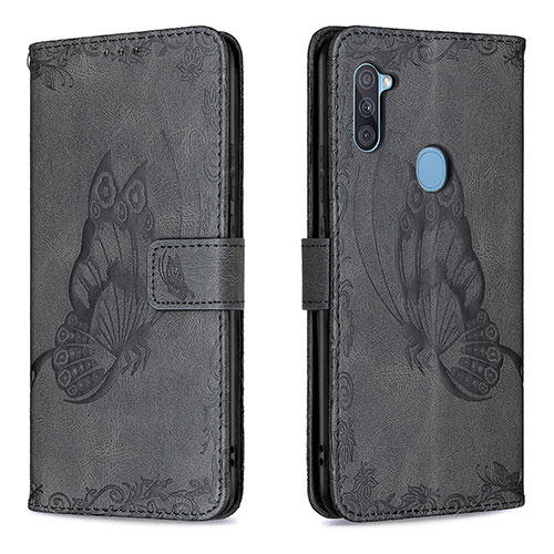 Leather Case Stands Butterfly Flip Cover Holder B02F for Samsung Galaxy A11 Black