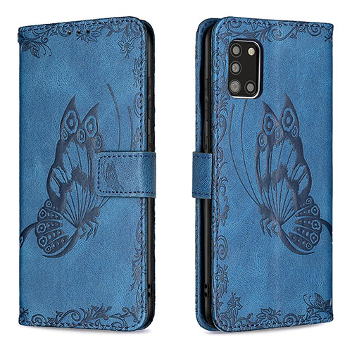 Leather Case Stands Butterfly Flip Cover Holder B02F for Samsung Galaxy A31 Blue