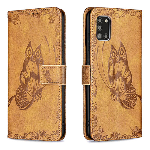 Leather Case Stands Butterfly Flip Cover Holder B02F for Samsung Galaxy A31 Brown