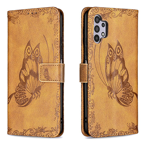 Leather Case Stands Butterfly Flip Cover Holder B02F for Samsung Galaxy A32 5G Brown