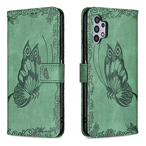 Leather Case Stands Butterfly Flip Cover Holder B02F for Samsung Galaxy A32 5G Green