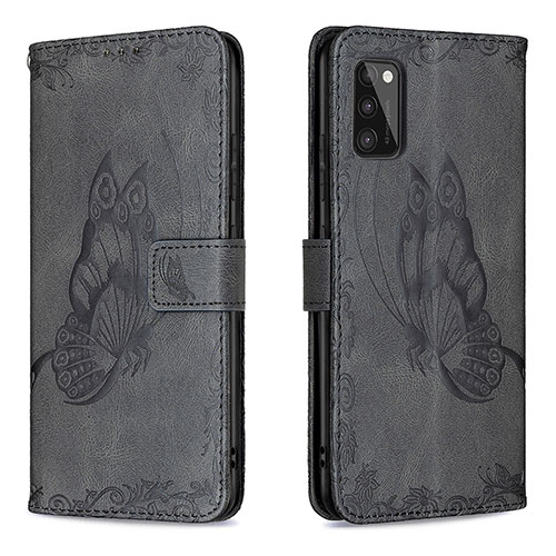 Leather Case Stands Butterfly Flip Cover Holder B02F for Samsung Galaxy A41 Black