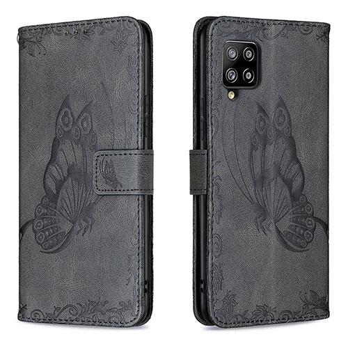 Leather Case Stands Butterfly Flip Cover Holder B02F for Samsung Galaxy A42 5G Black