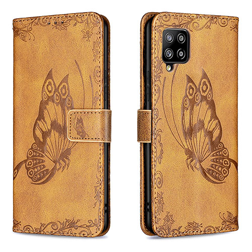 Leather Case Stands Butterfly Flip Cover Holder B02F for Samsung Galaxy A42 5G Brown