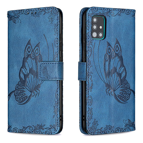 Leather Case Stands Butterfly Flip Cover Holder B02F for Samsung Galaxy A51 5G Blue