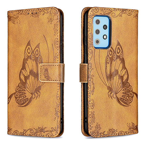 Leather Case Stands Butterfly Flip Cover Holder B02F for Samsung Galaxy A52 4G Brown