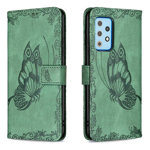 Leather Case Stands Butterfly Flip Cover Holder B02F for Samsung Galaxy A52s 5G Green